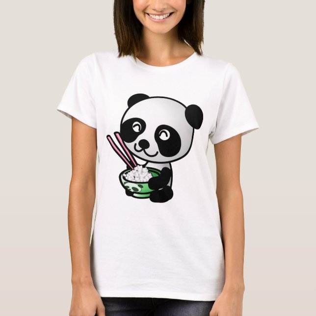 T-shirt Panda mignonne mangeant du riz du bol avec des bag (Devant)