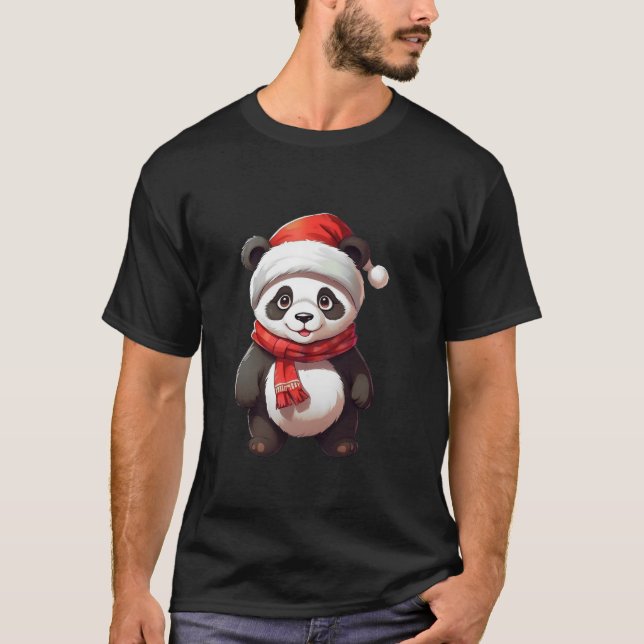 T-shirt Panda Noël Père Noël Filles Garçons Panda mignonne (Devant)