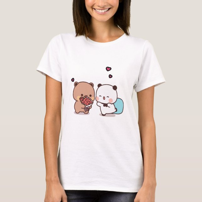 T-shirt Panda ours couple, Cute bubu et cadeau dudu amour (Devant)