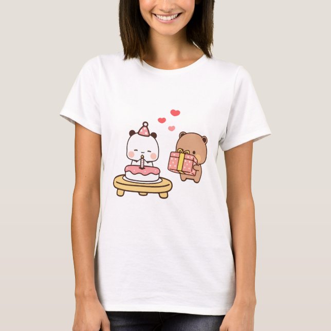 T-shirt Panda ours couple, Cute bubu et dudu câlins amour (Devant)
