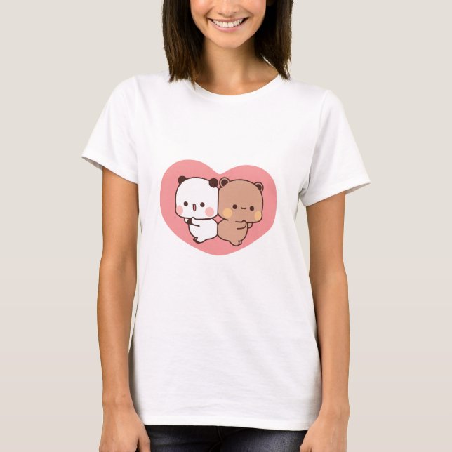 T-shirt Panda ours couple, Cute bubu et dudu câlins amour (Devant)
