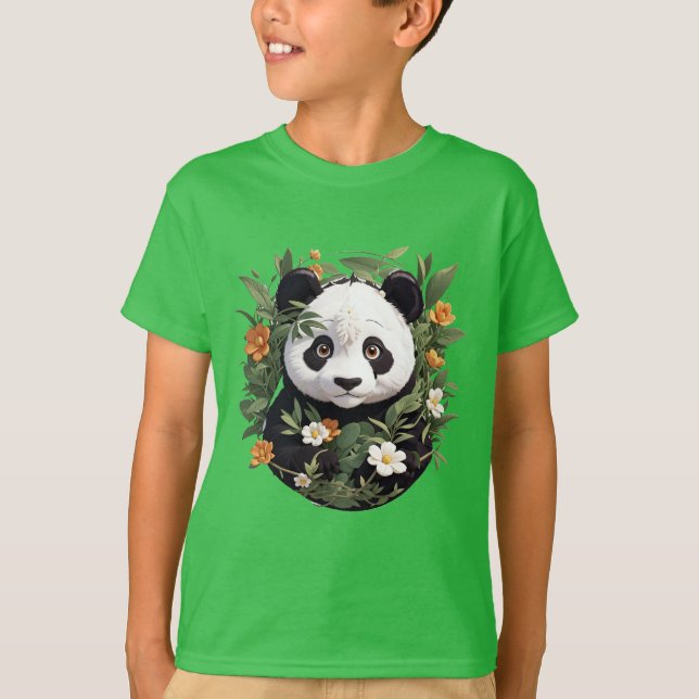 T-shirt Panda parmi les fleurs (Devant)