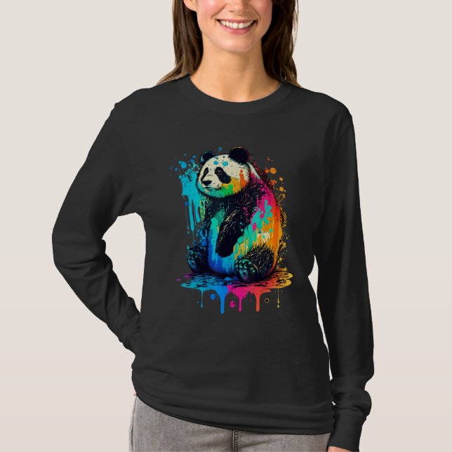 T-shirt Panda peint Pop coloré artistique (Devant)