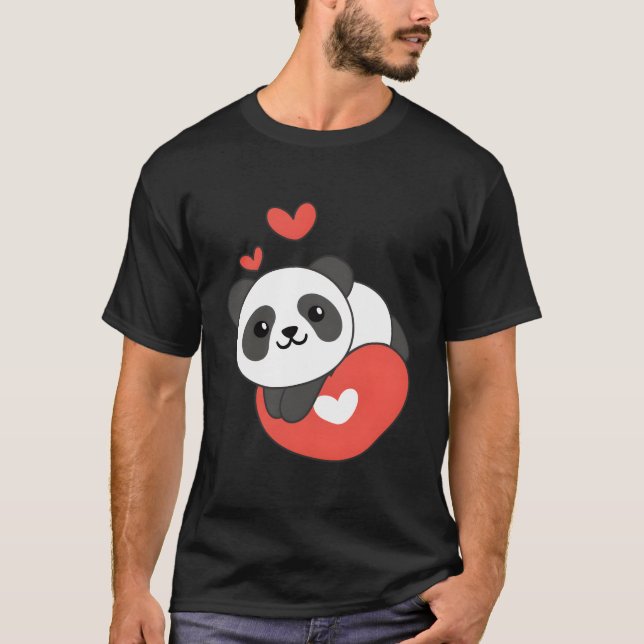 T-shirt Panda pour animaux de la Saint-Valentin avec lui (Devant)