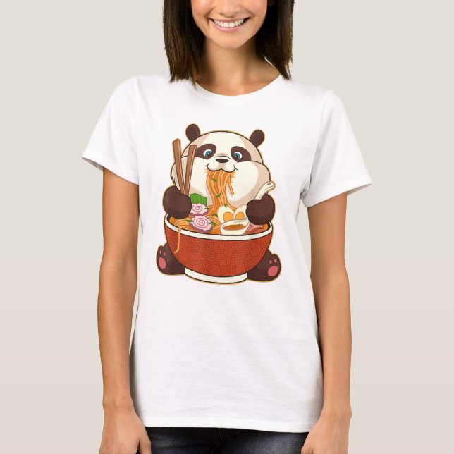 T-shirt PANDA POWEREE PAR RAMEN | Ramen mangeant Panda gra (Devant)