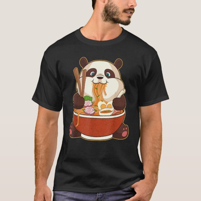 T-shirt PANDA POWEREE PAR RAMEN | Ramen mangeant Panda gra (Devant)