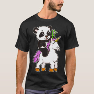 T-shirt Panda Riding Unicorn Cute Magique
