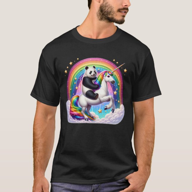 T-shirt Panda Riding Unicorn Galaxy Rainbow Lover Girl (Devant)
