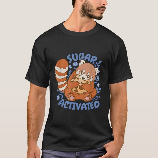 T-shirt Panda rouge activé pour le sucre (Devant)