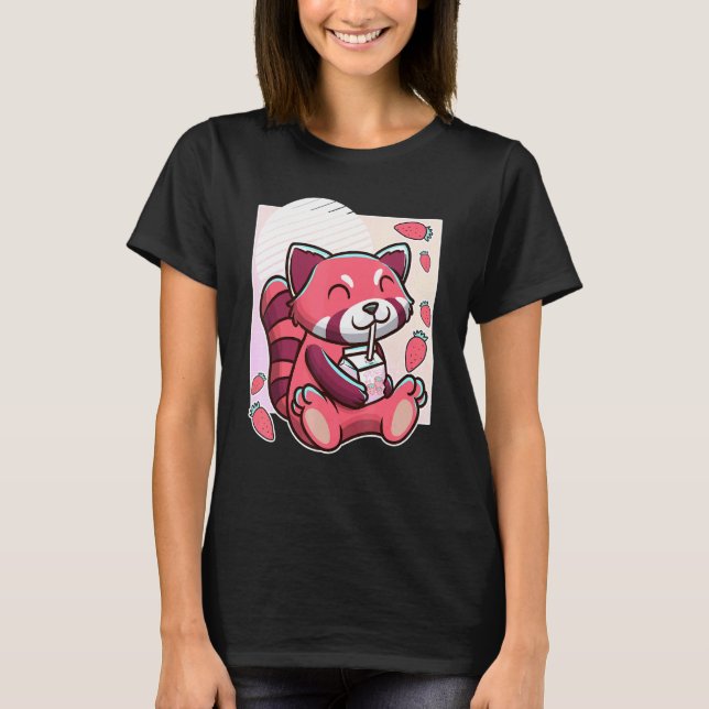T-shirt Panda Rouge Avec Lait De Fraise (Devant)