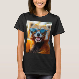T-shirt Panda rouge avec lunettes de soleil cool