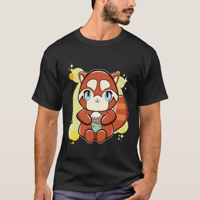 T-shirt Panda Rouge Avec Thé À Bulle (Devant)