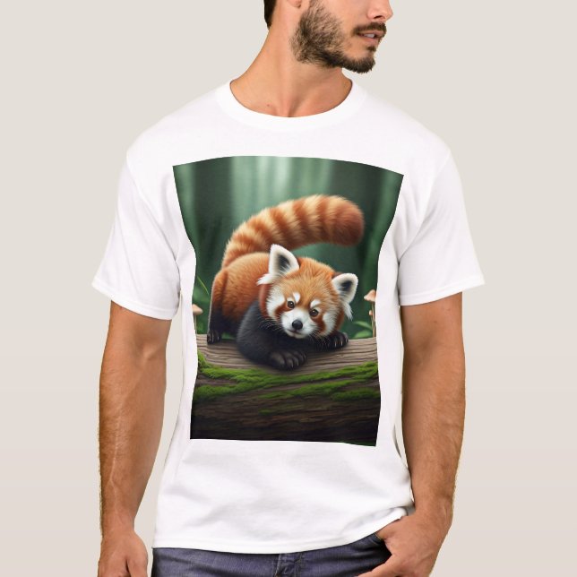 T-shirt Panda rouge bébé joueuse sur un journal (Devant)