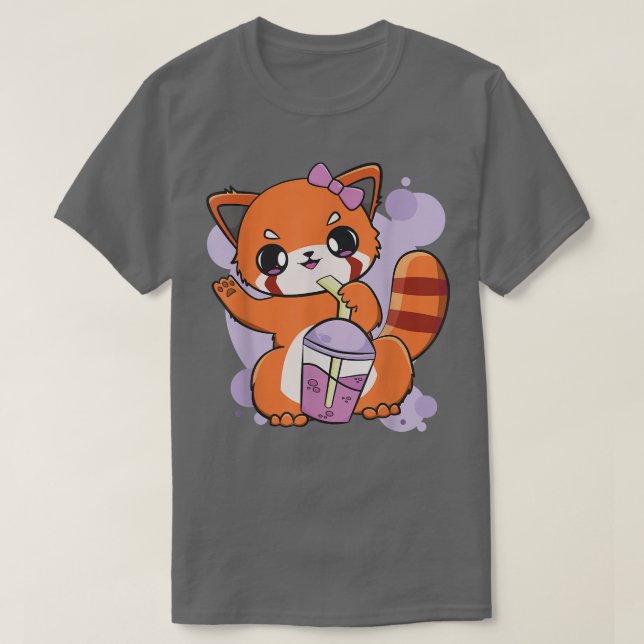 T-shirt Panda Rouge Boba Tea Buble Otaku Anime (Design devant)