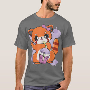 T-shirt Panda Rouge Boba Tea Buble Otaku Anime