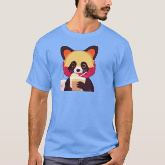 T-shirt Panda rouge boire un Smoothie Fruit Funny Cute Ani