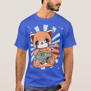 T-shirt Panda Rouge Chibi Avec Camion Voiture Jouet Anime
