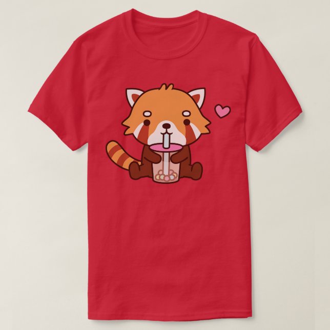 T-shirt Panda Rouge Cute Boire Thé Bubble (Design devant)