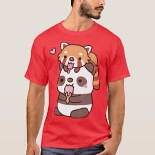 T-shirt Panda Rouge Cute Et Panda Mangent De La Crème De G
