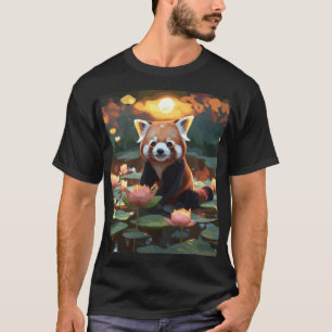 T-shirt Panda rouge dans l'étang du lotus