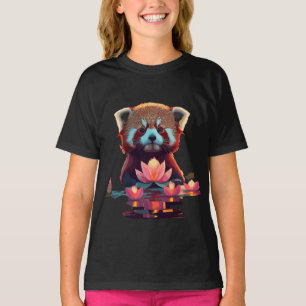 T-shirt Panda rouge dans un étang de lotus