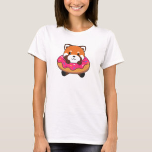 T-shirt Panda Rouge Doux Animaux Drôle En Pink Donut