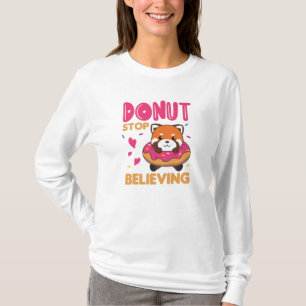 T-shirt Panda Rouge Doux Animaux Drôle En Pink Donut