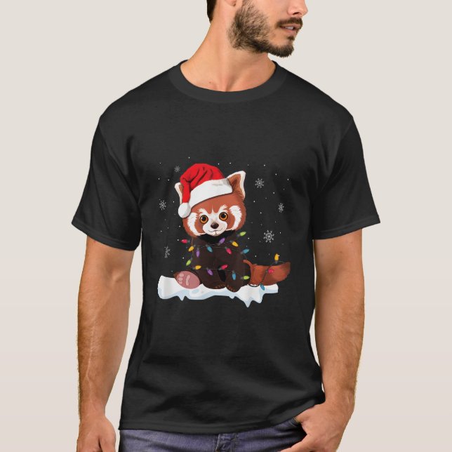 T-shirt Panda rouge éclaire Père Noël Pyjamas (Devant)