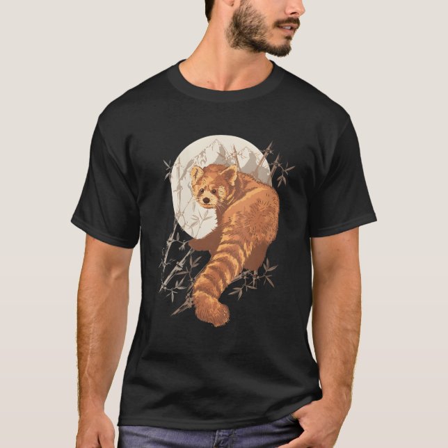 T-shirt Panda Rouge esthétique avec Bambou (Devant)