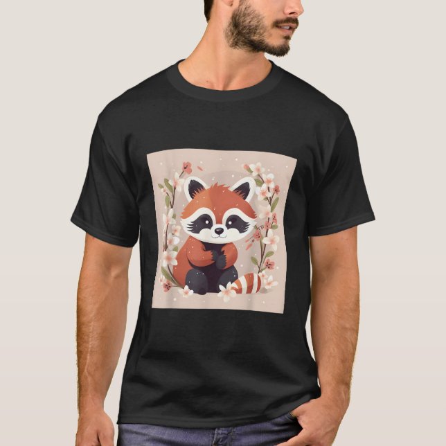 T-shirt Panda Rouge Et Fleur De Cerisier Illustration Wa D (Devant)
