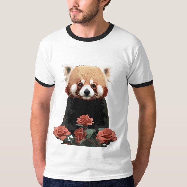 T-shirt Panda rouge et rose (Devant)