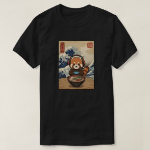 T-shirt Panda Rouge Kawaii Joueur Ramen Grande Vague Japon