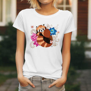 T-shirt Panda Rouge Lotus Fleurs Henné