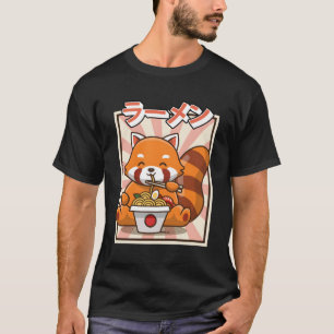 T-shirt Panda Rouge Manger Ra Kawaii nouilles japonaises R