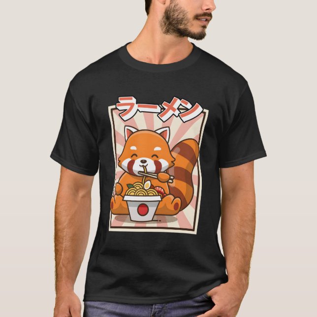 T-shirt Panda Rouge Manger Ra Kawaii nouilles japonaises R (Devant)