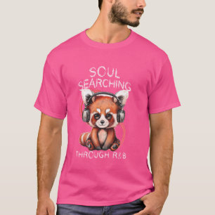 T-shirt Panda rouge mignon avec casque R&B Music Lover
