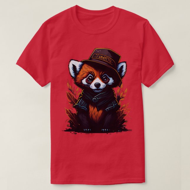 T-shirt panda rouge mignon portant casquette 3 (Design devant)