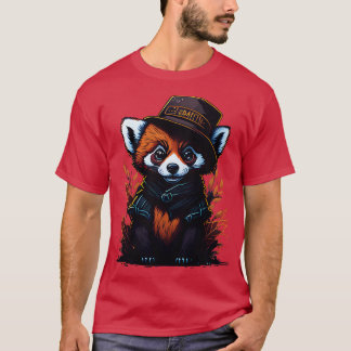 T-shirt panda rouge mignon portant casquette 3