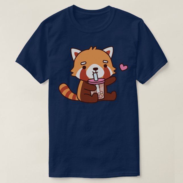 T-shirt Panda Rouge mignonne Aime Boba Tea (Design devant)