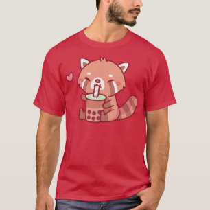 T-shirt Panda Rouge mignonne Aime Boire Thé Bubble