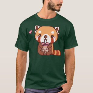 T-shirt Panda Rouge mignonne Aime Boire Thé Bubble 1