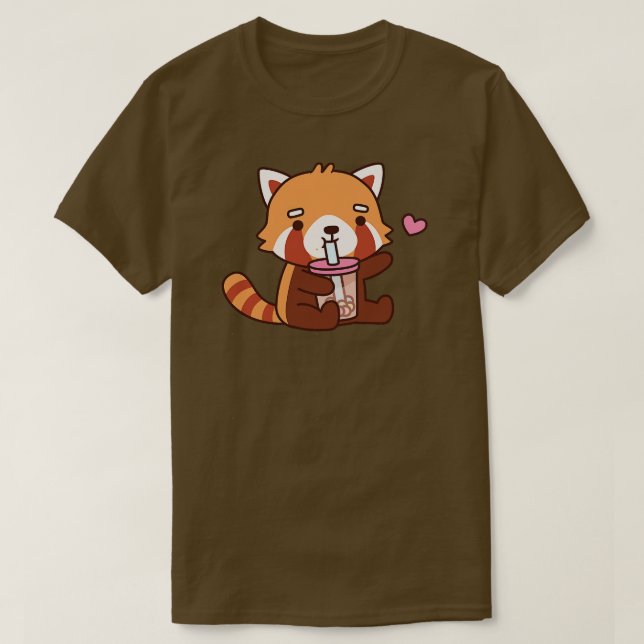 T-shirt Panda Rouge mignonne Aime Le Thé Bubble (Design devant)