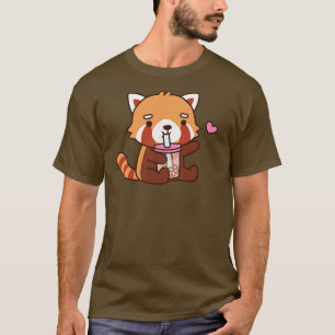 T-shirt Panda Rouge mignonne Aime Le Thé Bubble