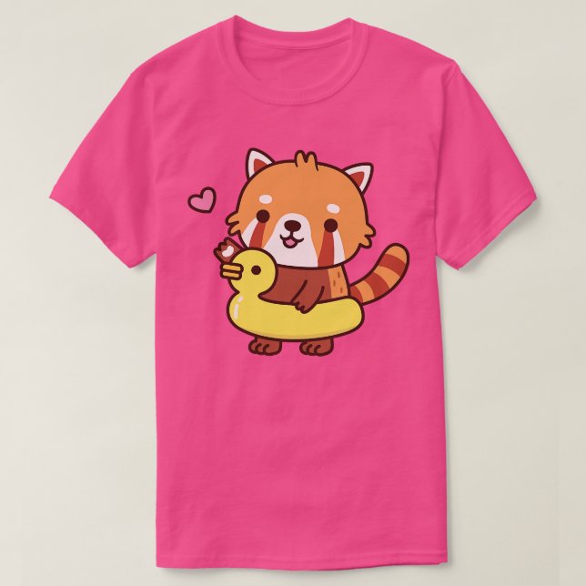 T-shirt Panda Rouge mignonne Avec Bassin De Canard Jaune F (Design devant)