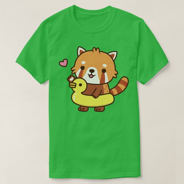 T-shirt Panda Rouge mignonne Avec Bassin De Canard Jaune F (Design devant)