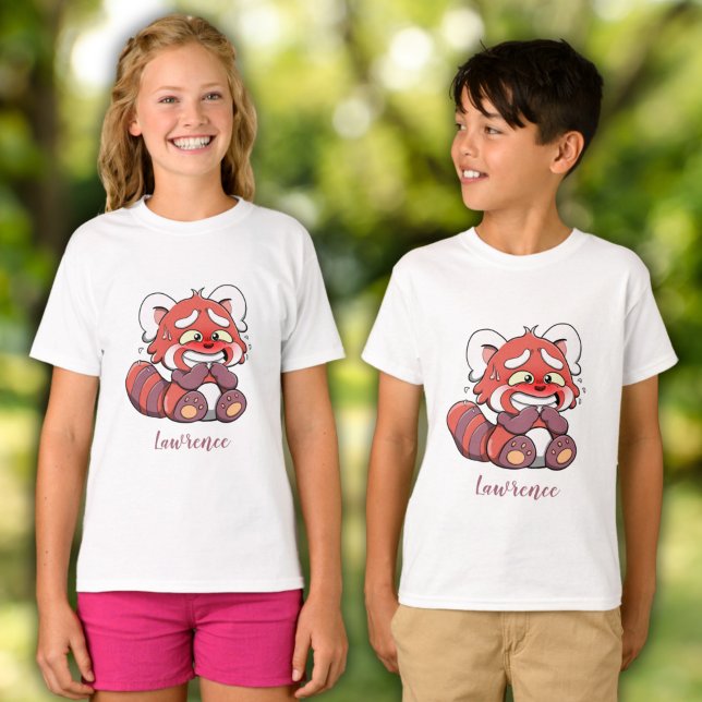 T-shirt Panda rouge mignonne et embêté Enfants personnalis (Cute Embarrassed Red Panda Personalized Kids T-Shirt)
