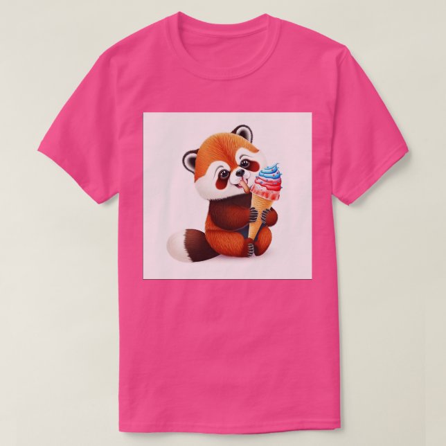 T-shirt Panda rouge mignonne manger glace (Design devant)