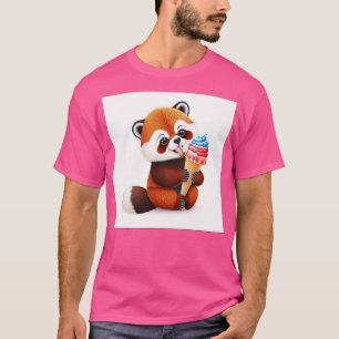 T-shirt Panda rouge mignonne manger glace