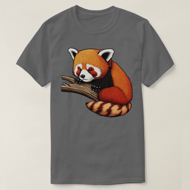 T-shirt Panda rouge mignonne sur une branche (Design devant)
