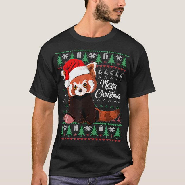 T-shirt Panda rouge Noël doux pull Joyeux Noël Pyjama (Devant)